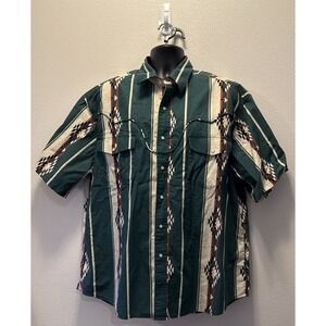 MINT Wrangler Brushpopper Shirt Mens Size XXL Aztec Green‎ Western Pearl Snap